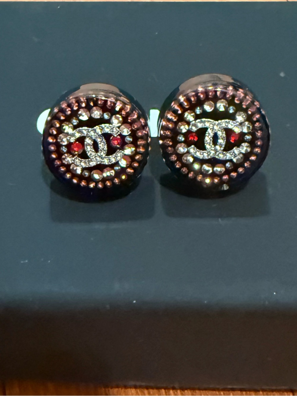 CHANEL Stud Earrings CRYSTAL CC LOGO Resin & Glitter